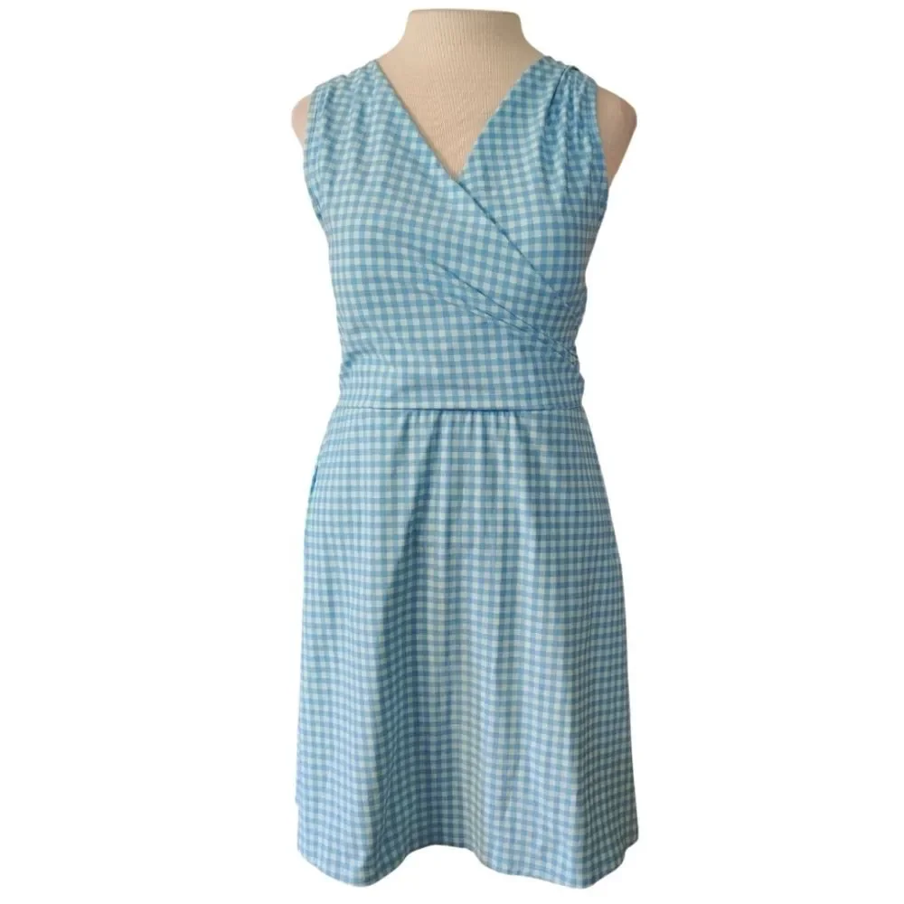 NWT Lands' End Aqua Blue Gingham Tummy Control Swim Dress Size 12 LONG Modest